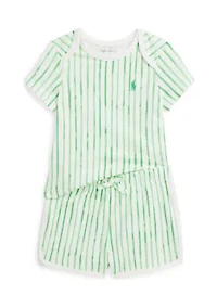 Baby Boys Striped Cotton Jersey T-Shirt & Shorts Set