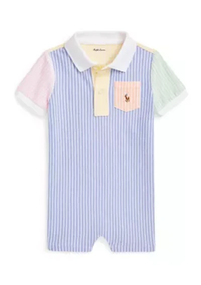 Baby Boys Striped Oxford Mesh Fun Polo Shortall