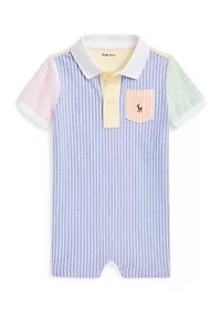 Baby Boys Striped Oxford Mesh Fun Polo Shortall