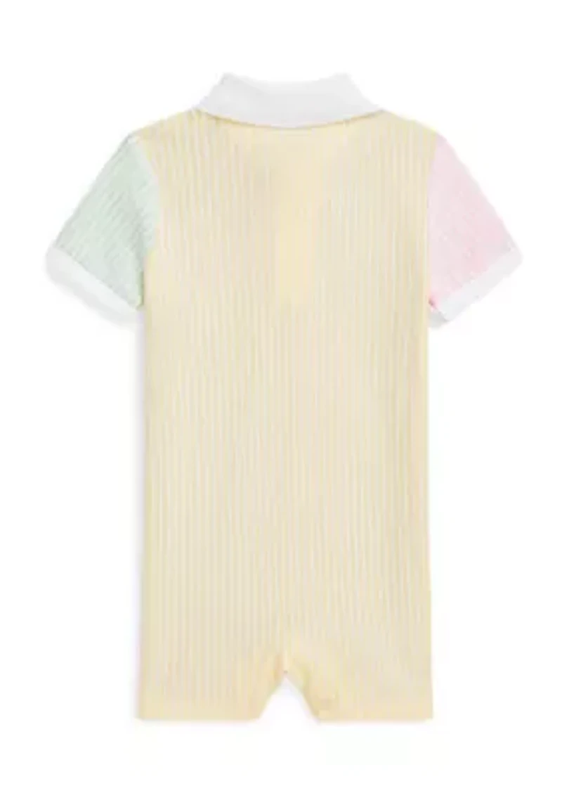 Baby Boys Striped Oxford Mesh Fun Polo Shortall