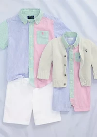 Baby Boys Striped Cotton Seersucker Fun Shortall