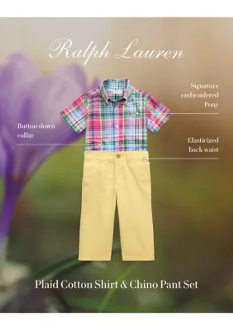Baby Boys Plaid Cotton Shirt & Chino Pants Set