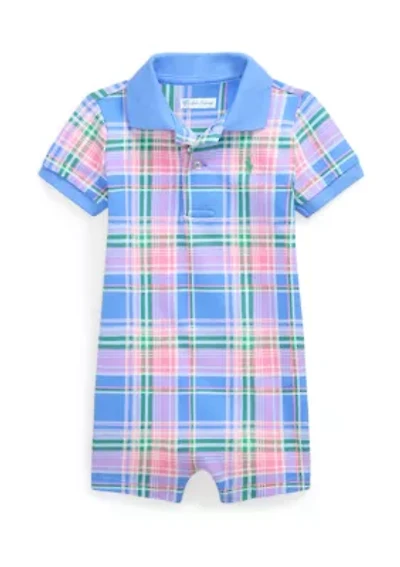 Baby Boys Plaid Printed Cotton Mesh Polo Shortall
