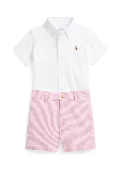 Baby Boys Shirt, Belt & Seersucker Pant Set