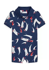 Baby Boys Sailboat Print Cotton Mesh Polo Shortall