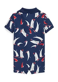 Baby Boys Sailboat Print Cotton Mesh Polo Shortall