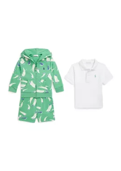 Baby Boys Polo Shirt, Terry Hoodie & Shorts Set