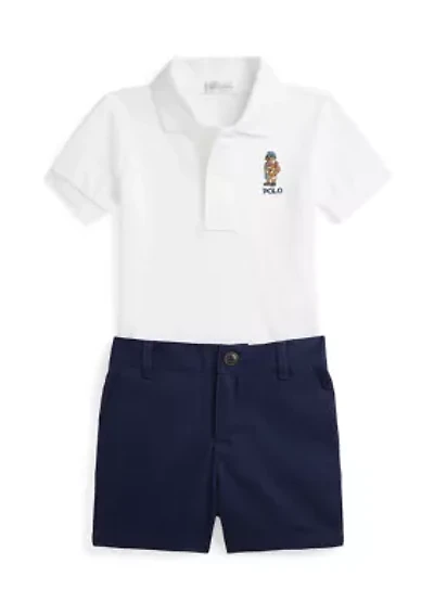 Baby Boys Bear Cotton Polo Shirt & Chino Short Set