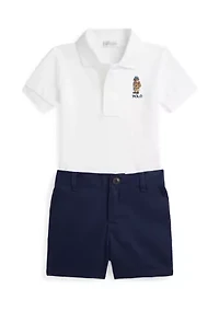 Baby Boys Bear Cotton Polo Shirt & Chino Short Set
