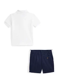 Baby Boys Bear Cotton Polo Shirt & Chino Short Set