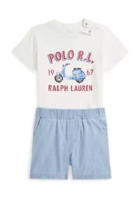 Baby Boys Logo Cotton T-Shirt & Chambray Short Set