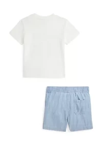 Baby Boys Logo Cotton T-Shirt & Chambray Short Set