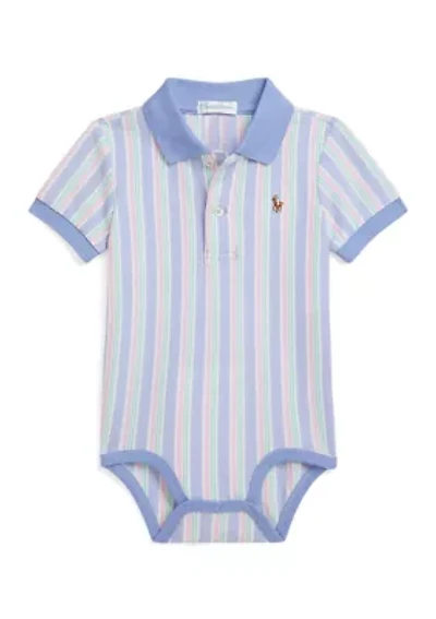 Baby Boys Striped Oxford Mesh Polo Bodysuit