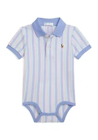 Baby Boys Striped Oxford Mesh Polo Bodysuit