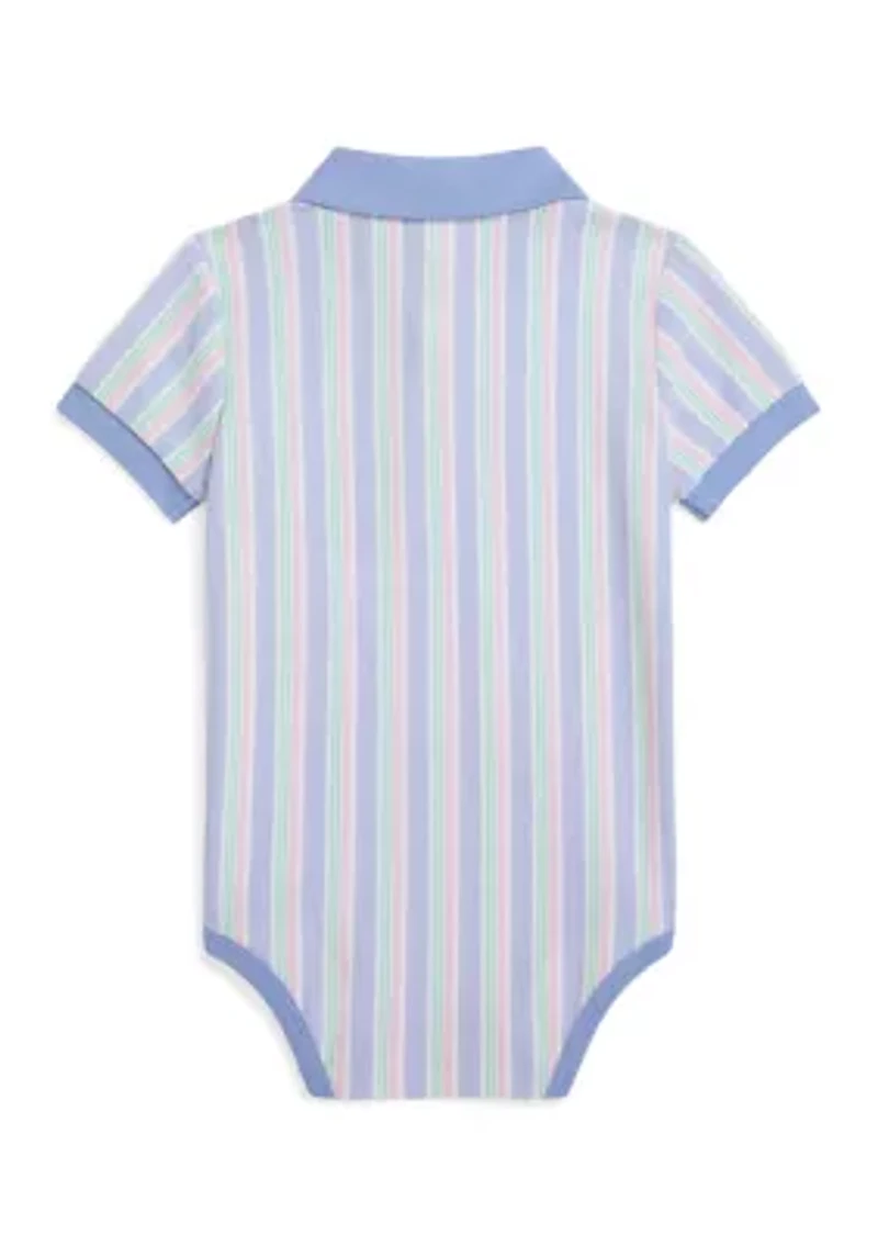 Baby Boys Striped Oxford Mesh Polo Bodysuit