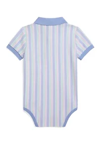 Baby Boys Striped Oxford Mesh Polo Bodysuit