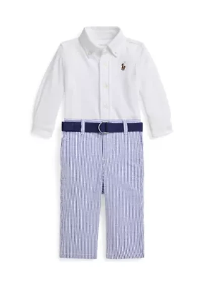 Baby Boys Shirt, Belt, and Seersucker Pants Set