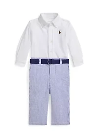 Baby Boys Shirt, Belt, and Seersucker Pants Set