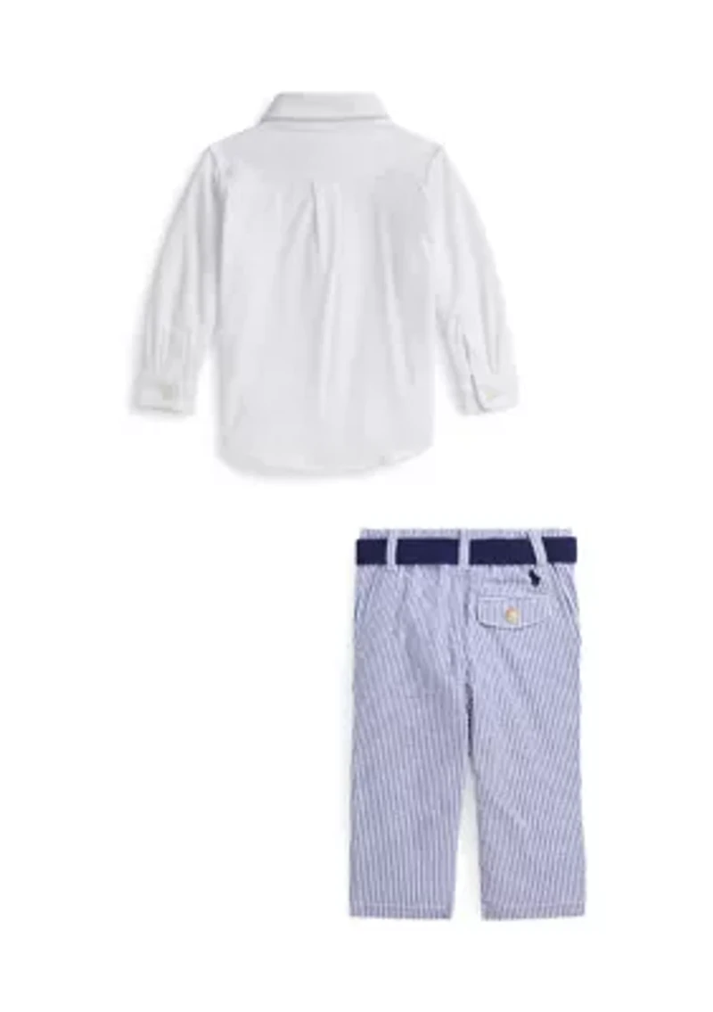 Baby Boys Shirt, Belt, and Seersucker Pants Set