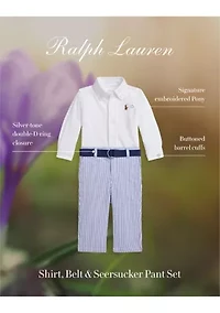 Baby Boys Shirt, Belt, and Seersucker Pants Set