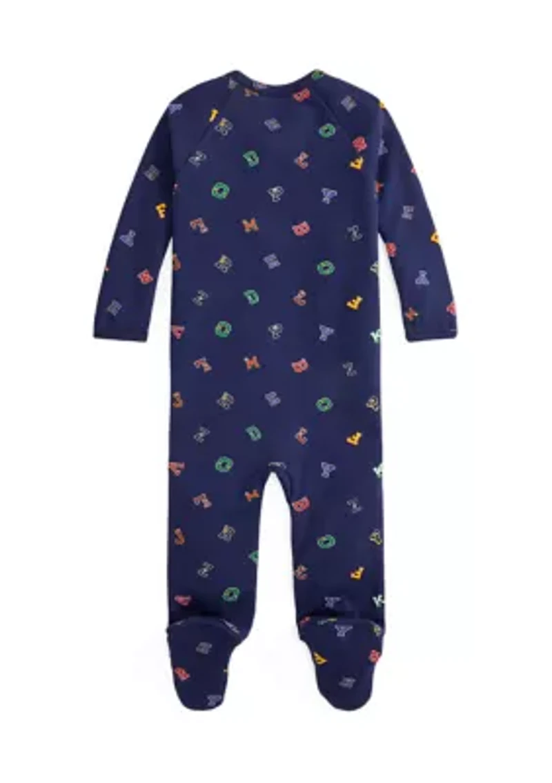 Baby Boys Alphabet Printed Cotton Footed Zip Coverall