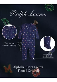 Baby Boys Alphabet Printed Cotton Footed Zip Coverall
