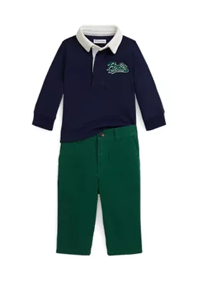 Baby Boys Logo Cotton Rugby Shirt & Chino Pant Set