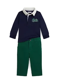 Baby Boys Logo Cotton Rugby Shirt & Chino Pant Set
