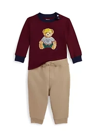 Baby Boys Polo Bear Jersey T-Shirt & Fleece Pants Set