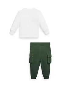 Baby Boys Truck-Print Jersey Tee & Fleece Pant Set