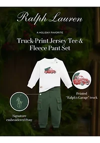 Baby Boys Truck-Print Jersey Tee & Fleece Pant Set