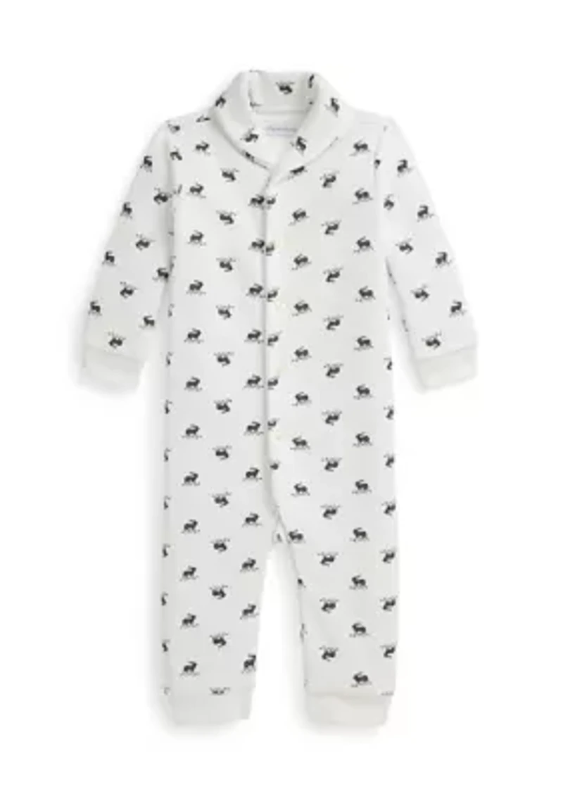 Baby Boys Elk-Print Fleece Coverall