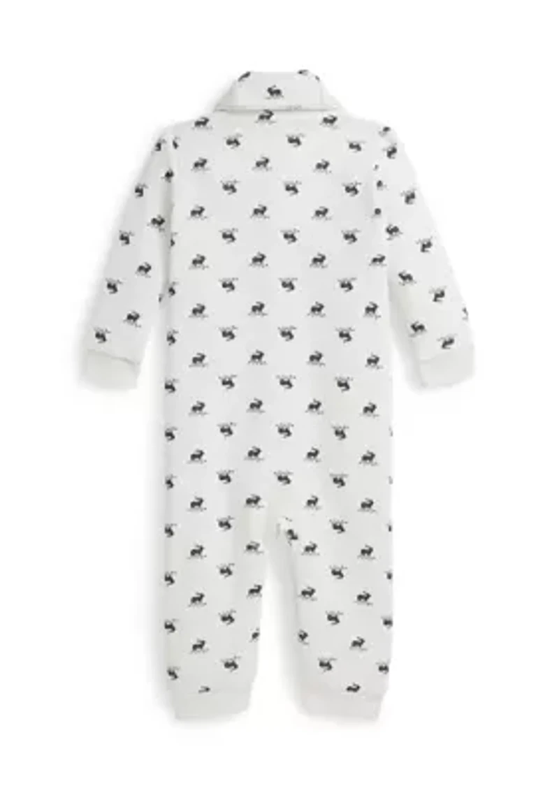 Baby Boys Elk-Print Fleece Coverall