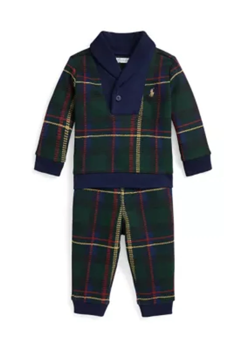 Baby Boys Plaid Fleece Sweatshirt & Pant Set