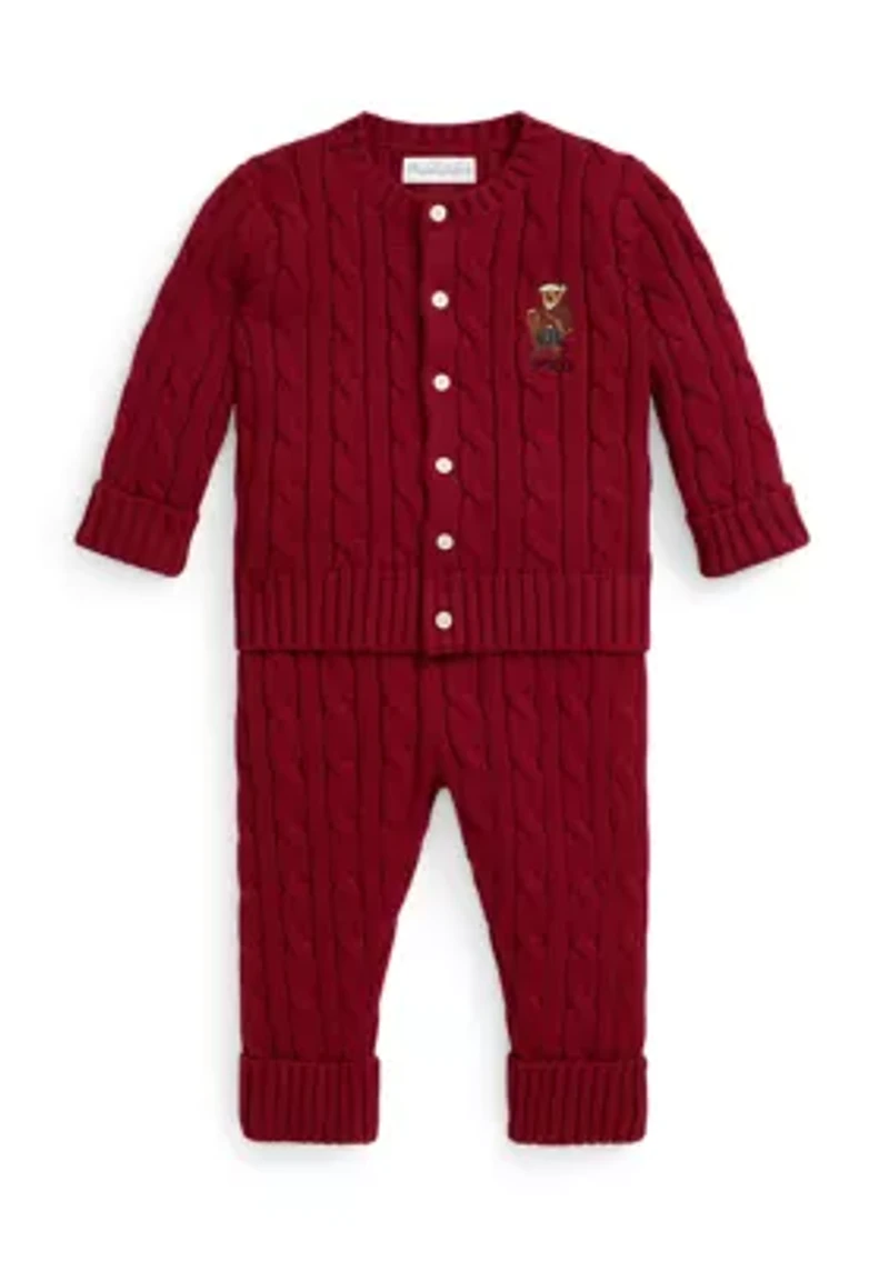 Baby Boys Polo Bear Cotton Cardigan & Pant Set