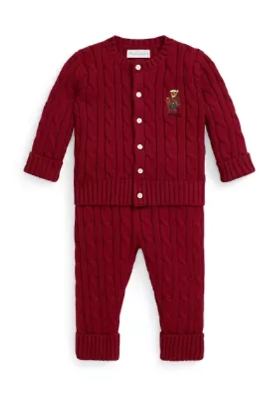 Baby Boys Polo Bear Cotton Cardigan & Pant Set