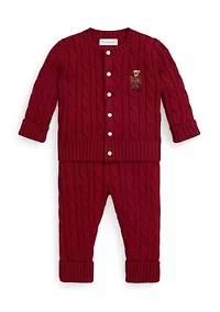 Baby Boys Polo Bear Cotton Cardigan & Pant Set