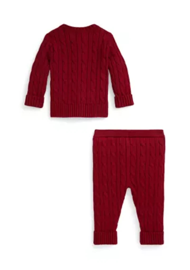 Baby Boys Polo Bear Cotton Cardigan & Pant Set