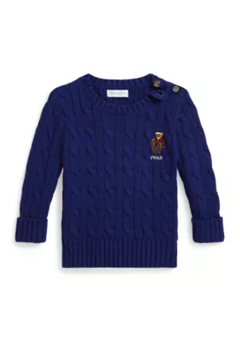 Baby Boys Polo Bear Cable-Knit Cotton Sweater