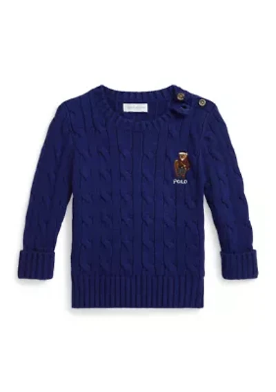 Baby Boys Polo Bear Cable-Knit Cotton Sweater