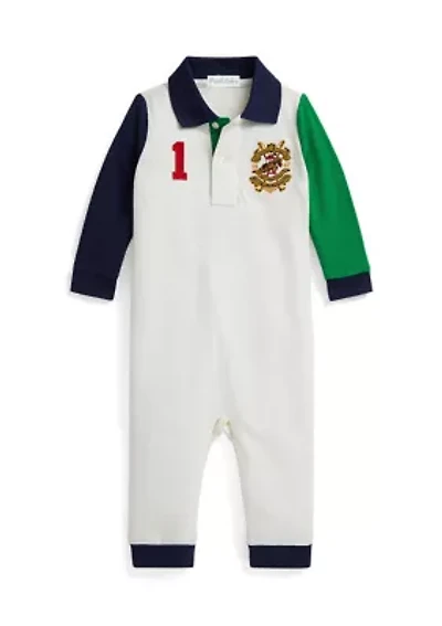 Baby Boys Color-Blocked Crest Mesh Polo Coverall