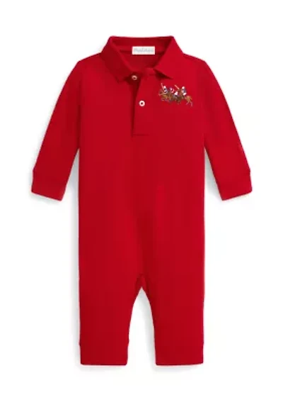 Baby Boys Triple-Pony Cotton Mesh Polo Coverall