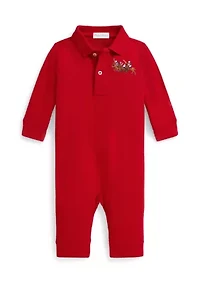 Baby Boys Triple-Pony Cotton Mesh Polo Coverall