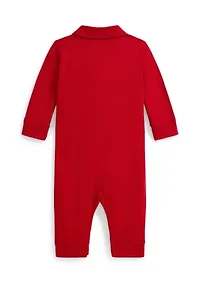 Baby Boys Triple-Pony Cotton Mesh Polo Coverall