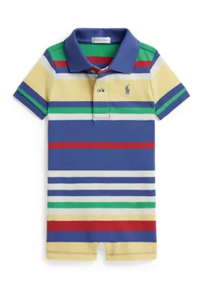 Baby Boys Striped Cotton Mesh Polo Shortall