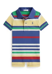 Baby Boys Striped Cotton Mesh Polo Shortall