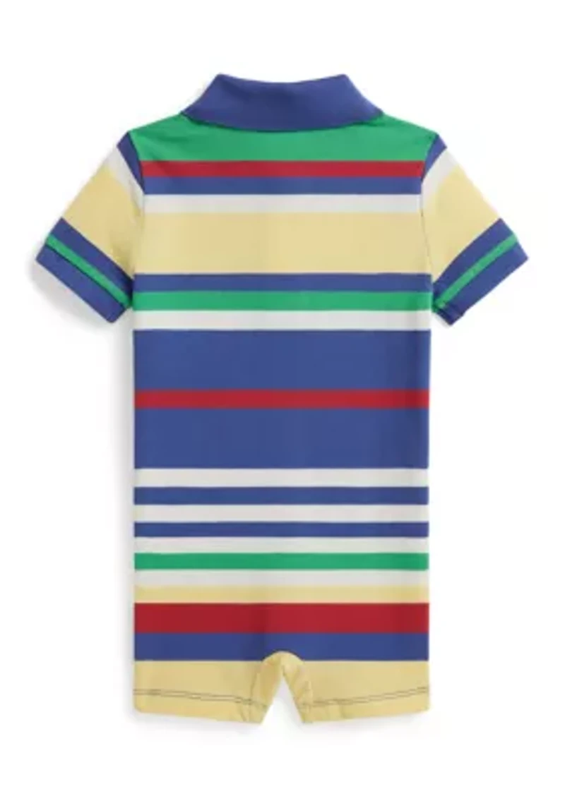 Baby Boys Striped Cotton Mesh Polo Shortall