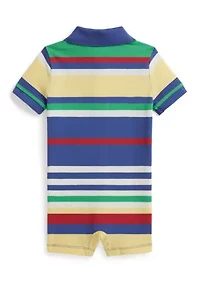 Baby Boys Striped Cotton Mesh Polo Shortall