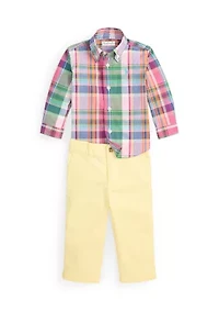 Baby Boys Plaid Poplin Shirt & Flex Abrasion Pants