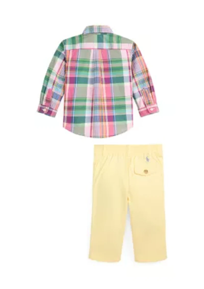 Baby Boys Plaid Poplin Shirt & Flex Abrasion Pants